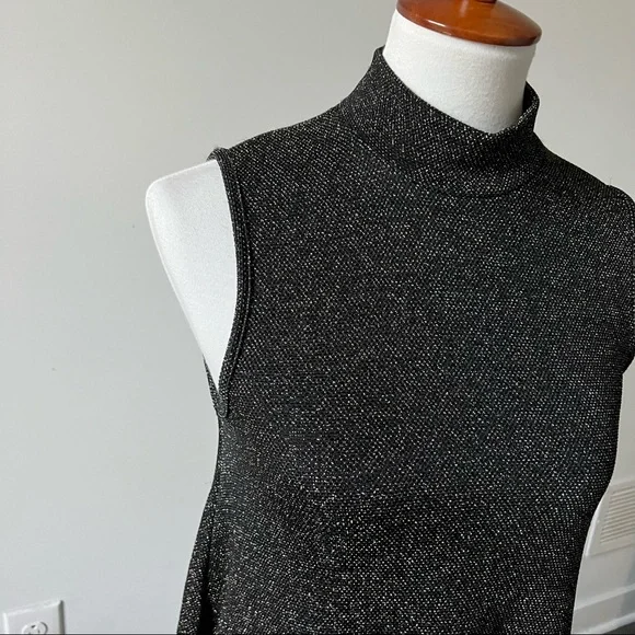 Vintage 80s silver threads sparkly mock neck dress - Picture 2 of 3